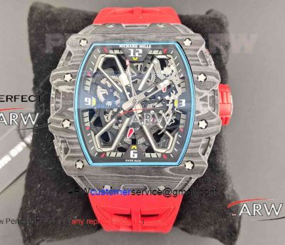 Swiss Replica Richard Mille Rafael Nadal RM35-03 Carbon Fiber Red Rubber Strap Watch 